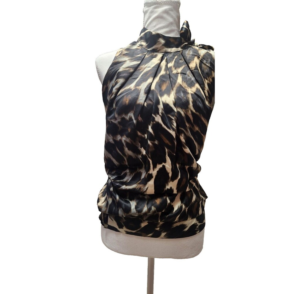 Leopard Animal Print Halter Brown Black Women’s 1X Neck Tie Sleeveless Top